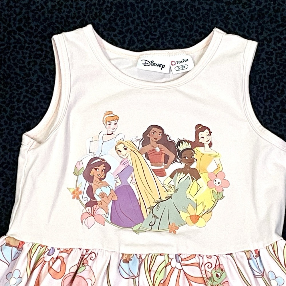 Disney Princess Girls Floral Dress 5-6 Pink Tank Play Casual Sleeveless - Picture 2 of 4